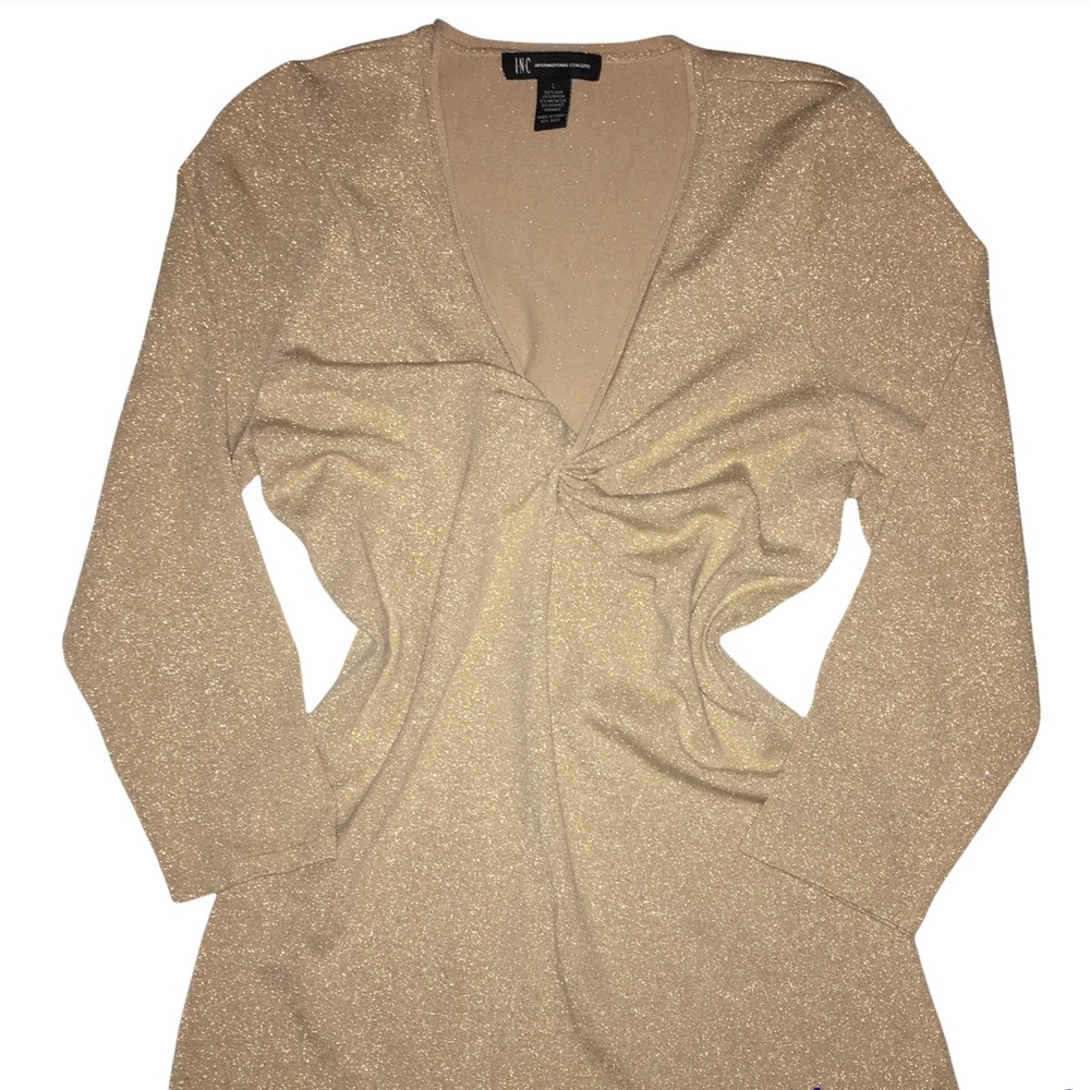 INC International Concepts Gold Shiny Long Sleeve Blouse